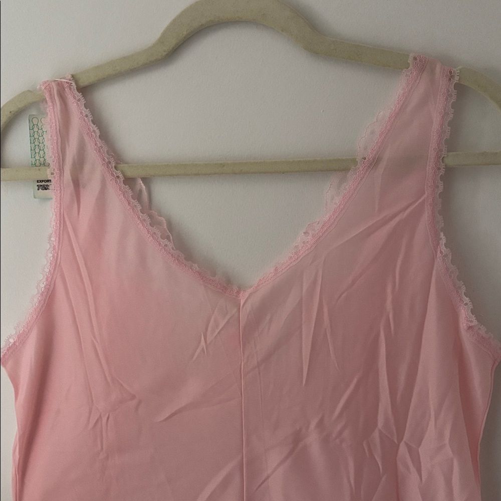 🎀Vintage Deadstock🎀 Elegant Baby Pink Lace Trim Nightie Slip Dress Chemise Lg - Picture 8 of 11